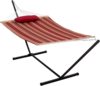 Hammocks 12 Ft Steel Hammock Stand with Quilted Fabric Hammock Combo and Pillow, Red&Brown Stripe