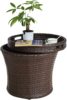 Outdoor Small Patio Side Table with Storage, 20 Inch Patio Rattan Side Table, Wicker Accent Tables End Table with Lid