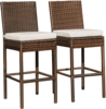 Outdoor Bar Stools Set of 2, 2 Piece Wicker Chairs, Patio Bar Chair with Cushions