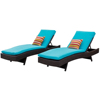 Outdoor 2PCS Deluxe Patio Adjustable Wicker Chaise Lounge Set with Cushions and 2 Throw Pillows