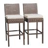 Outdoor 2 Pcs All Weather Patio Furniture Brown Wicker Barstool with Cushions