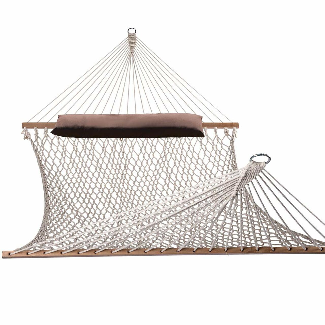 Hammocks Cotton Rope Double Hammock with Pillow, Wood Spreader, Natural