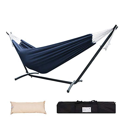 High-Quality Outdoor Patio Double Hammock with 9FT Space Saving Steel Stand, Portable Carrying Case for Garden Yard