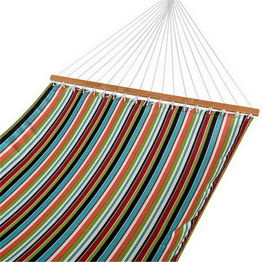 All Weather Two Person Fabric Outdoor Patio Hammocks with Spread Bar and Handcrafted Polyester Rope for Garden Yard