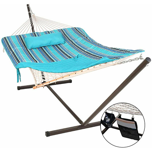 Hot-Selling Outdoor Patio Hammocks 12 Feet Steel Hammock Stand with Cotton Rope Hammock Combo for Garden Courtyard