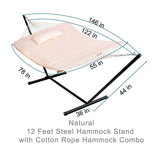 Hot-Selling Outdoor Hammocks 12 Feet Steel Hammock Stand with Cotton Rope Hammock Combo for Garden Patio Courtyard