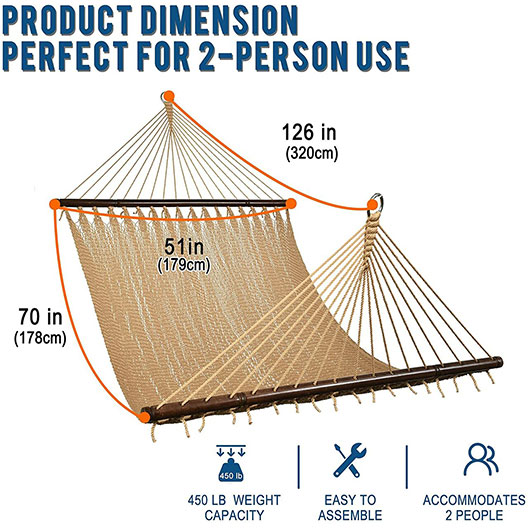 High-Quality 51inch Double Caribbean Hammock Hand Woven Polyester Rope Outdoor Patio Swing Bed for Garden Courtyard