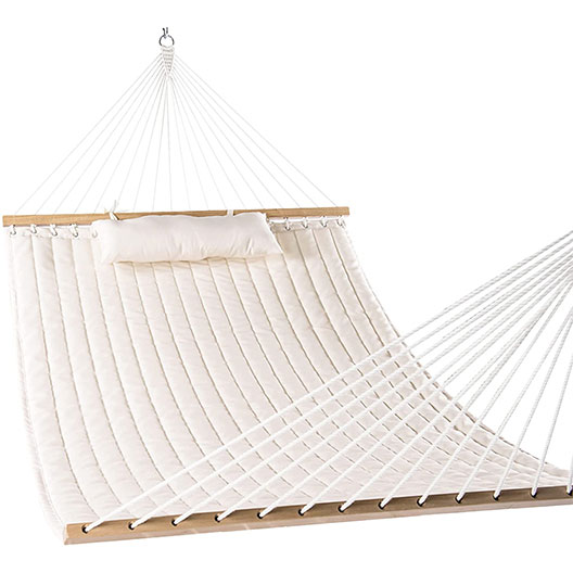 Best-Selling 12ft Double Quilted Fabric 2 Person Hammock with Spreader Bars and Detachable Pillow for Outdoor Patio