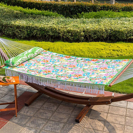 Double clamp hammock swings with the pillow cotton fabrics, printing