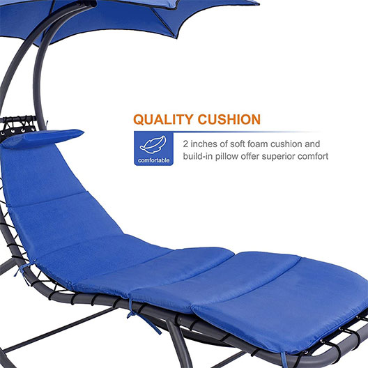 Hammocks Chaise Lounger Chair Curved Steel Lounger Swing Chair with Built-in Pillow and Removable Canopy