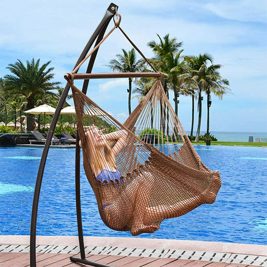 Hammocks Caribbean Hanging Swing Chair, Soft Spun Polyester Rope, 47-inch Wood Spreader Bar