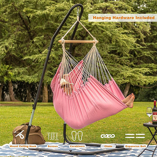 Hammocks XXL Cotton Fabric Hanging Chair Large Swing Chair Hammock Chair, 39 Inch Hardwood Spreader Bar Wide Seat