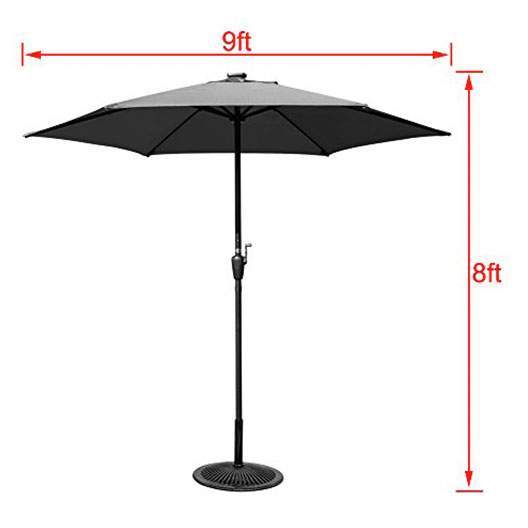 Hot-Selling 9 ft Solar Powered 6 LED Stripe Lighted Outdoor Patio Umbrella with Crank Lift for Garden Courtyard