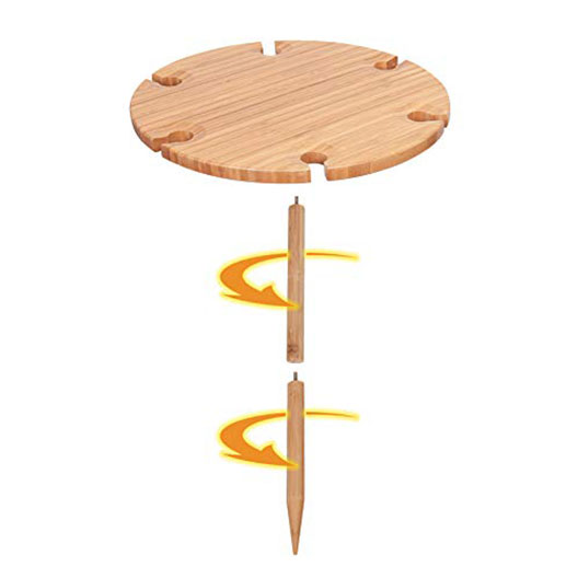 Wine Picnic Table for Camping Beach Dining Use Low Portable Table, Bamboo with Cutlery Set