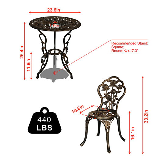 Outdoor Bistro Set 3 Piece Outdoor, Bistro Table Sets Outdoor with Umbrella Hole