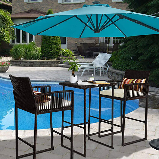 Outdoor 3-Piece Wicker Bar Stools & Bar Table Set, Rattan Patio Furniture Sets, 2 Stools & 1 Table