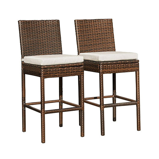 Outdoor Bar Stools Set of 2, 2 Piece Wicker Chairs, Patio Bar Chair with Cushions