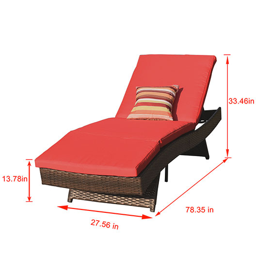 Outdoor 2PCS Deluxe Patio Adjustable Wicker Chaise Lounge Set with Cushions and 2 Throw Pillows