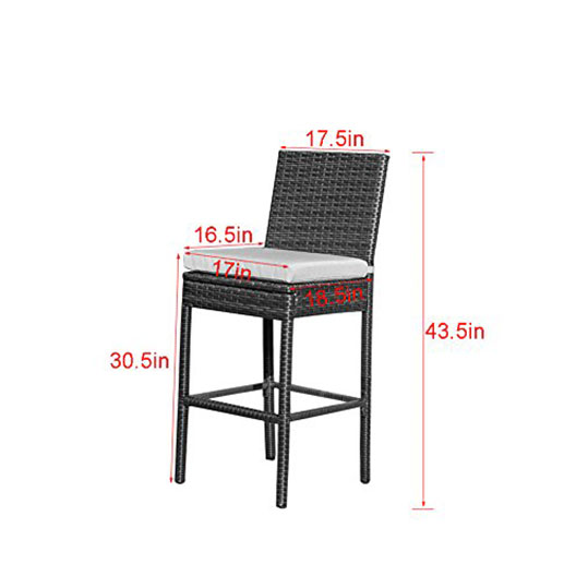 Outdoor 2 Pcs All Weather Patio Furniture Brown Wicker Barstool with Cushions