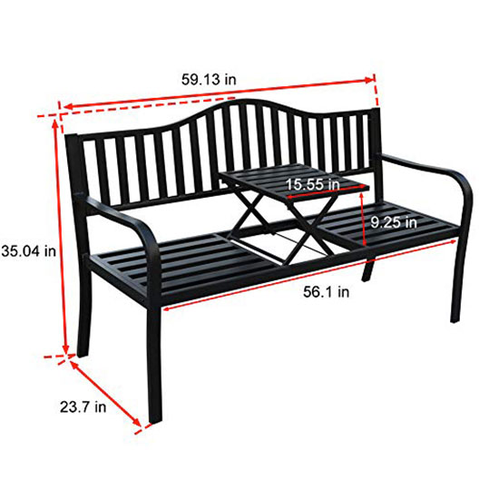 Deluxe Cast Iron Steel Frame Patio Park Garden Bench Chair with Middle Table for Two Person