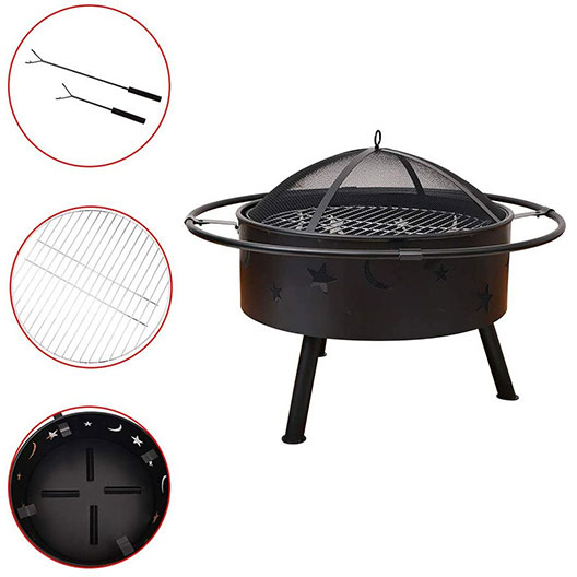 32'' Round Fire Pit Outdoor Bonfire Wood Burning for Backyard Fire & Patio Heater with Cooking BBQ Grill Grate