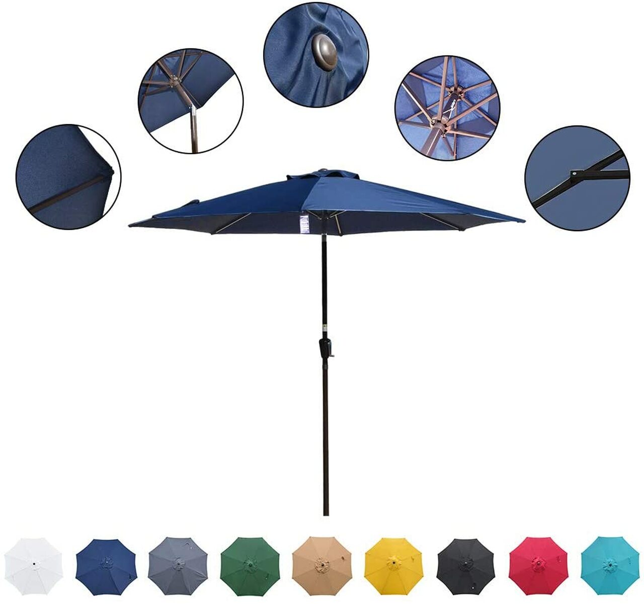 Outdoor 10FT Patio Umbrella Table Umbrella Market Umbrella with Aluminum Pole & Auto Tilt, Polyester Canopy,navy