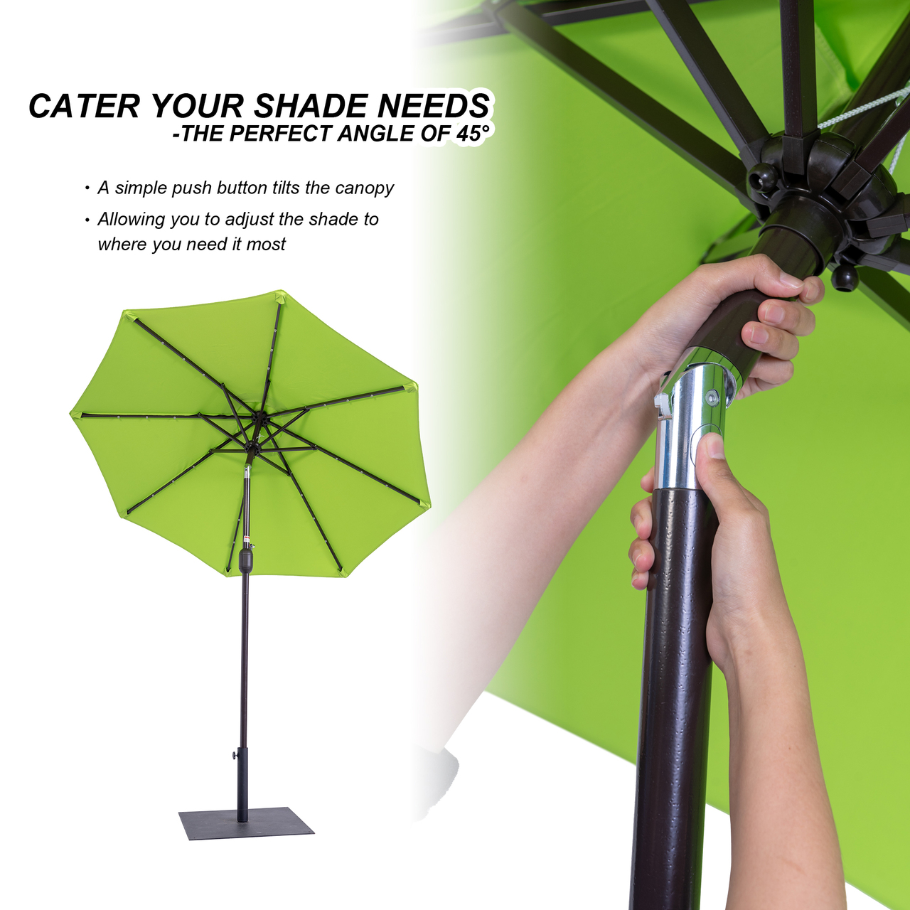 Outdoor 7 ft Solar Powered 24 LED Lighted Patio Umbrella Table Market Umbrella with Crank and Push Button Tilt (Apple Green)