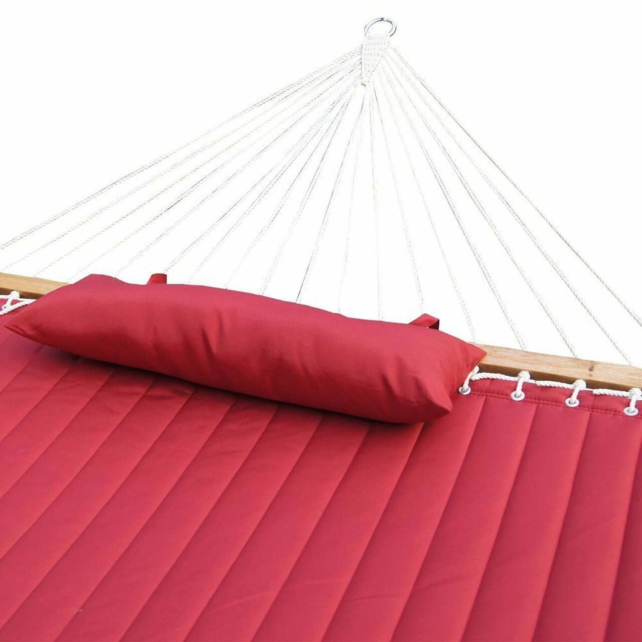 Quilted Fabric Hammock with Hardwood Spreader Bar and Poly Pillow, 55