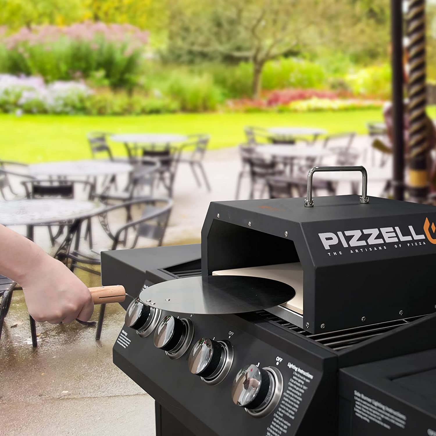 PIZZELLO 4 in 1 Outdoor Pizza Oven Wood Fired 2-Layer Detachable Outside Ovens With Pizza Stone, Pizza Peel, Cover , Cooking Grill Grate