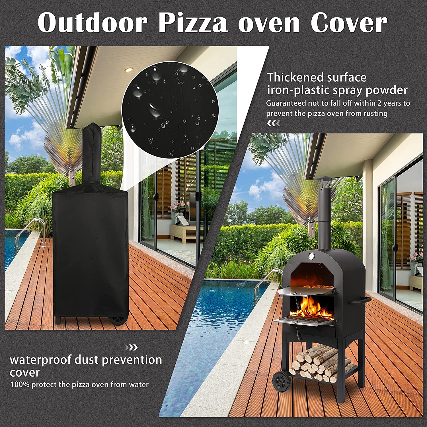 Outdoor Pizza Oven, Wood Fired Pizza Oven for Outside, Pizza Maker Camping Cooker with 4 Steel Pizza Grill, 2 Removable Wheels, 12